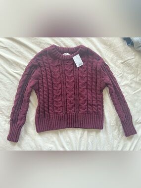 SO Cable Knit Crewneck Sweater - Wine